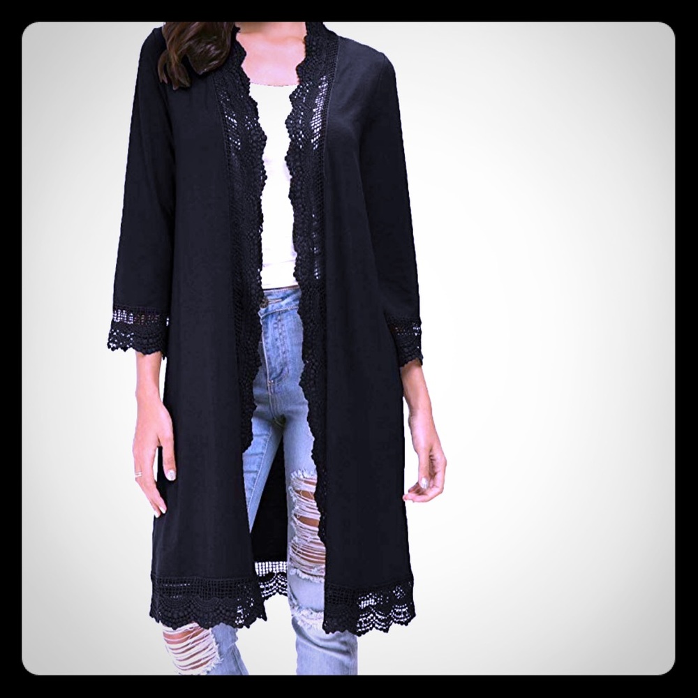 NWT Long Open Front Cardigan Lace Sleeves Size S